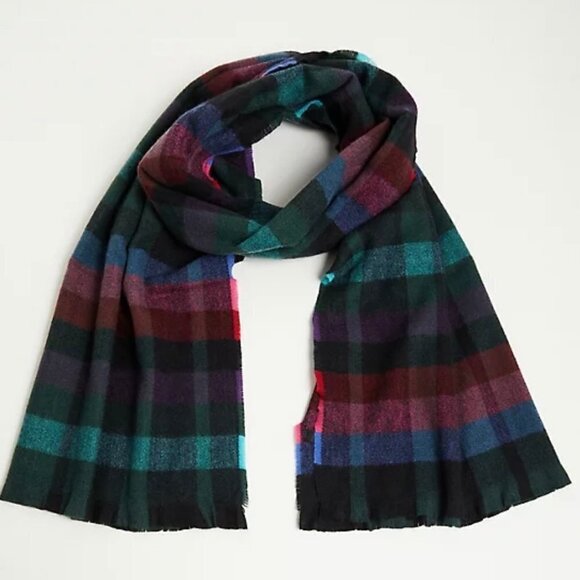 Torrid Womens NWT Green Blue Multi Block Plaid Fringe Lined Blanket Scarf OS - Picture 1 of 7